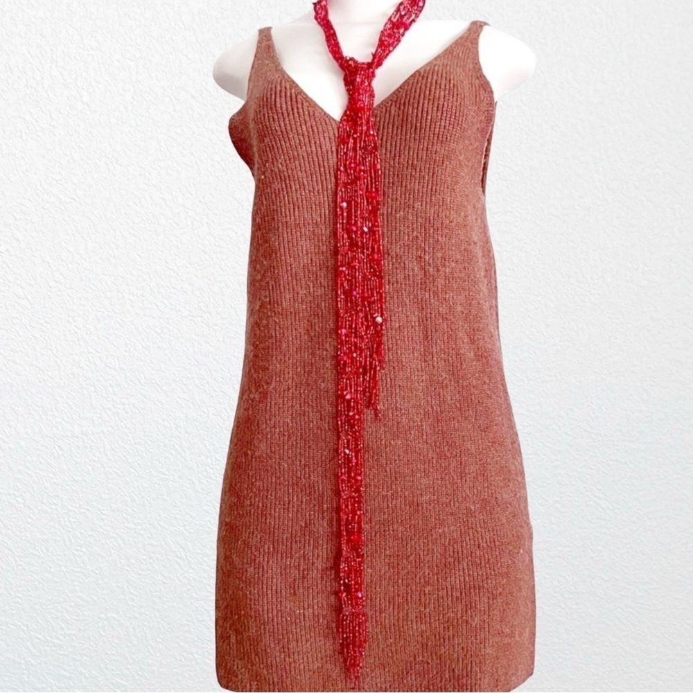 Glass Beaded Belt/Scarf Red 60” - Picture 4 of 6